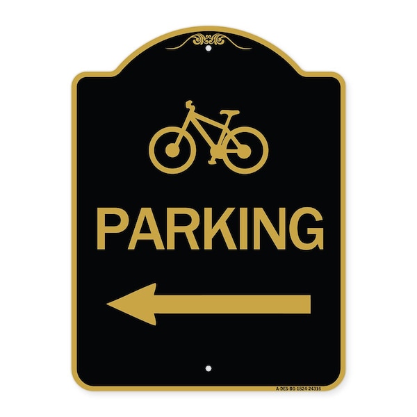BicycleParking Left Arrow, Black & Gold Aluminum Architectural Sign, 18" x 24", BG-1824-24316